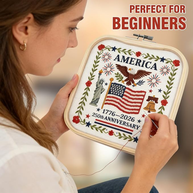 US 250th Anniversary Embroidery Kit, Patriotic Embroidery Kits for Beginner