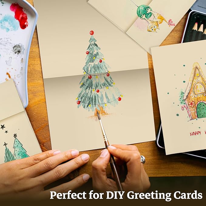 Goefun A2 Cream Folded Blank Cards and Envelopes 100 Pack