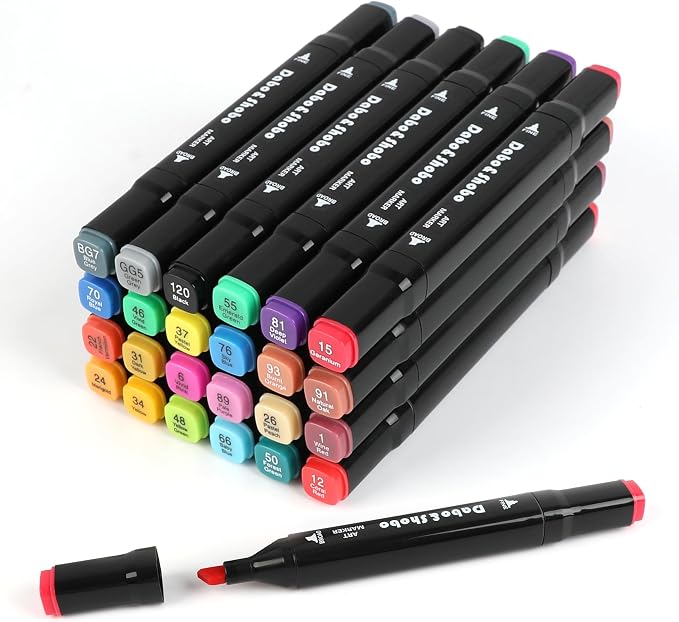 Dabo&Shobo 24 Colors Drawing Markers, Dual Tip Art Markers, Coloring Marker For Adult Sketching And Coloring (Pack of 3)