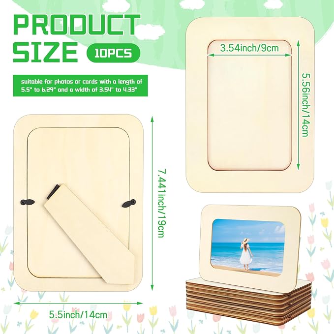 VOKOY 10 Pack Wooden Picture Frames for Crafts, DIY Wood Craft Picture Frames Bulk for 4" x 6" Photos,Unfinished Standing Photo Frames DIY Crafts Wood Decorate for Birthday Party Gifts