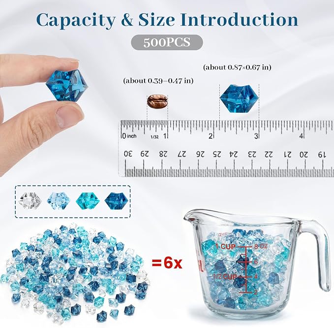DomeStar 500 PCS Mixed Blue Fake Ice Rocks for Vase Fillers