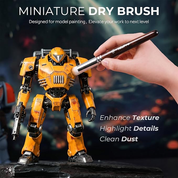 Nicpro Miniature Paint Brushes Dry Brush - 31PCS Model Paint Brush Set with Cloth Roll for Acrylic Oil Watercolor, Detail Paint Brush Drybrush for Model, Miniature Painting, Paint by Numbers, Craft