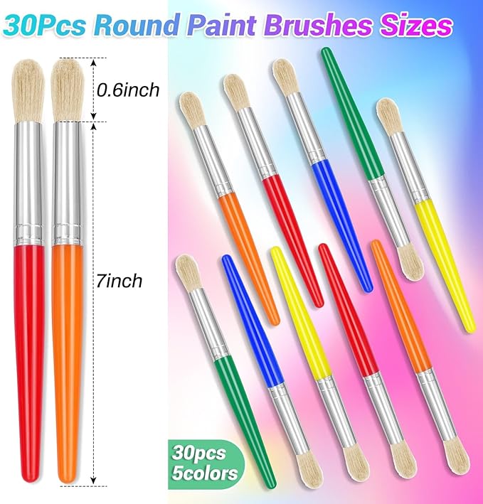 30Pcs Paint Brushes, Anezus Round Paint Brushes for Kids Classroom Toddlers Paint Brush Set for Touch Up Preschool Daycare Washable Acrylic Paint Pumpkin Painting