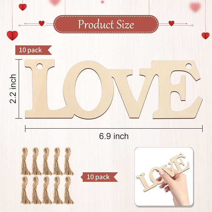 Wooden Love Letter Ornaments to Paint 7 Inch, Large Size Mothers Day Valentine's Day Wooden DIY Blank Unfinished Round Wood Discs Father's Day Ornament for Crafts Hanging Decorations(10PCS)