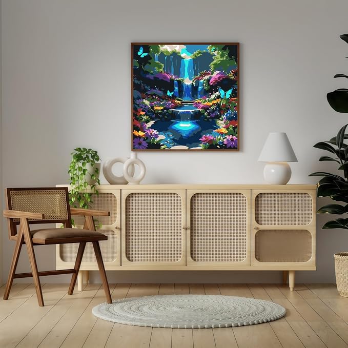 Landscape Scenery Paint by Numbers Kit for Adults Beginner 16X16 inch | Waterfall Adult Paint by Number Kits on Canvas, DIY Acrylic Oil Easy Painting by Numbers for Home Wall Decor (Without Frame)