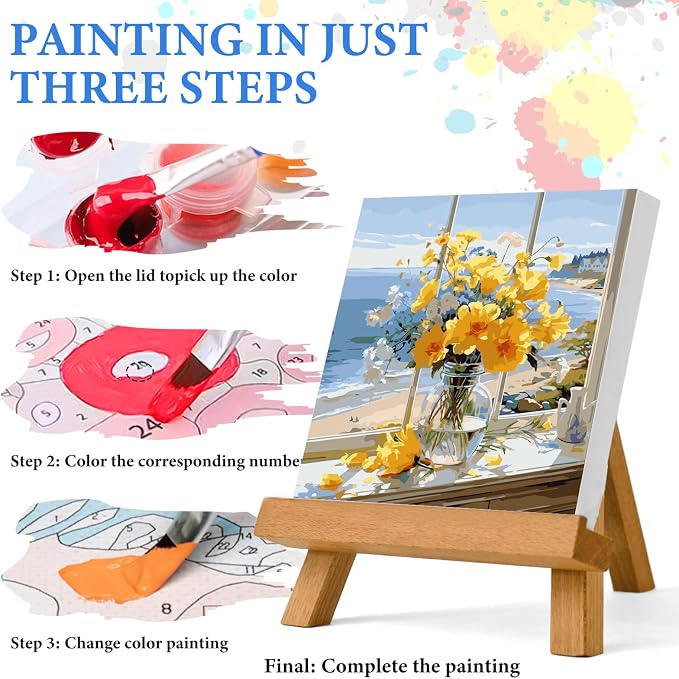 PRASIO Paint by Numbers Kit for Adults Beginner, Flowers Adult Paint by Number Kits on Canvas, DIY Acrylic Number Painting for Adults for Home Decor Gift 16x16 Inch