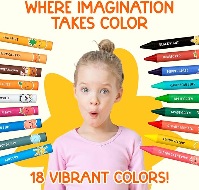 TinyGeeks Jumbo Crayons (18 Colors) – Non-Toxic, Washable Crayons for Toddlers and Kids (Ages 1-8) – Easy-to-Hold - Ideal for Travel, Art, and Learning