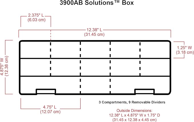 ArtBin 3900AB Solutions Extra Long Box, Art & Craft Organizer with Removable Dividers, [1] Plastic Storage Case, Clear , 12.4" x 4.9"