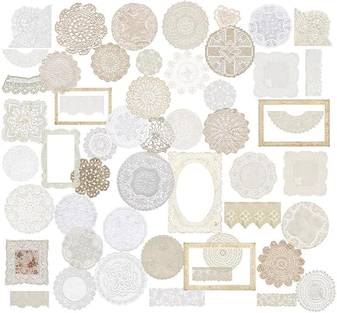 CATaireen Vintage Junk Journal Ephemera Scrapbooking Supplies Translucent Vellum Paper Stickers Card Making Decal Art Aesthetic for Adults (Ephemera Lace -1)