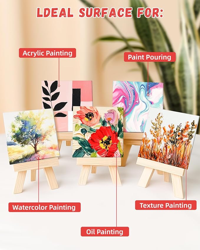 Simetufy 12 Pack 8x8 Inch Painting Canvas Panels Square Boards for Painting | 8oz Gesso Primed Acid-Free 100% Cotton for Acrylics Paints