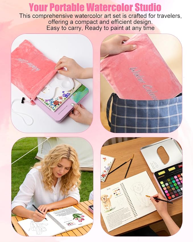 48 Colors Watercolor Paint Set for Adult Beginner with Watercolor Workbook