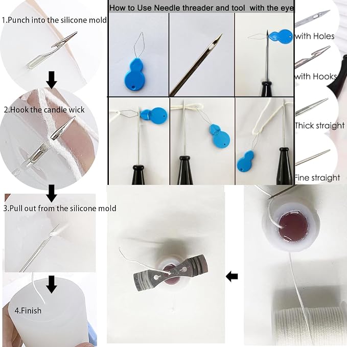 24PCS Candle Making Supplies with Plastic Storage Box Big Eye Long Wick Needle for Candles &Silicone Mold,Punch Needle with Hook Eye,Candle Tool Kit for Beginner,Wicks Placing Tube,Stirring Spoon