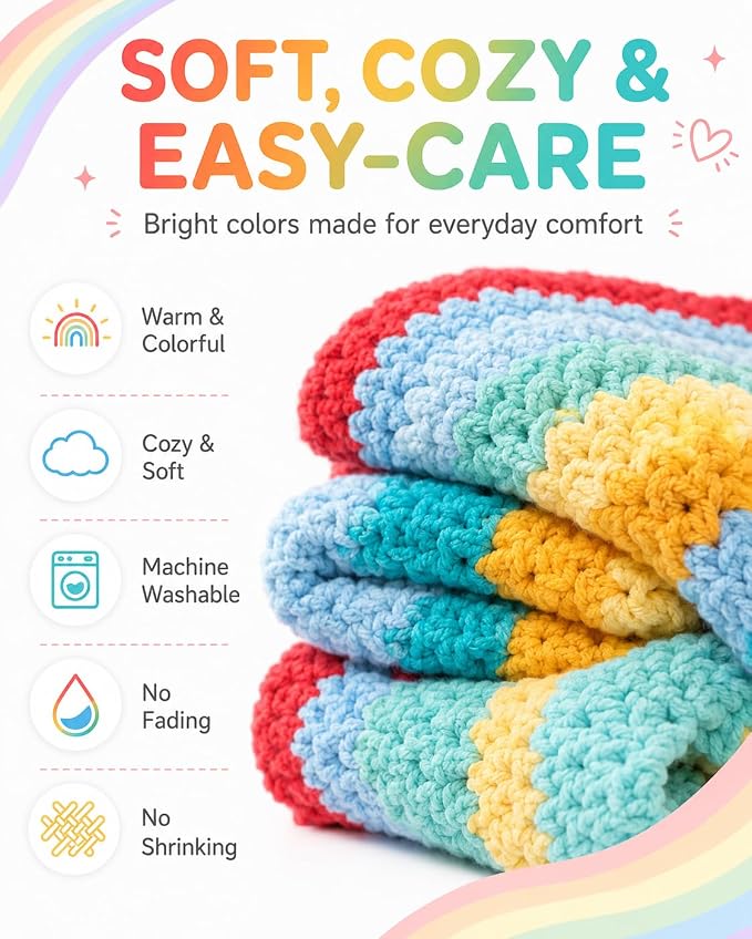 Aeelike Blanket Crochet Kit for Beginners,Rainbow Gradient Blanket
