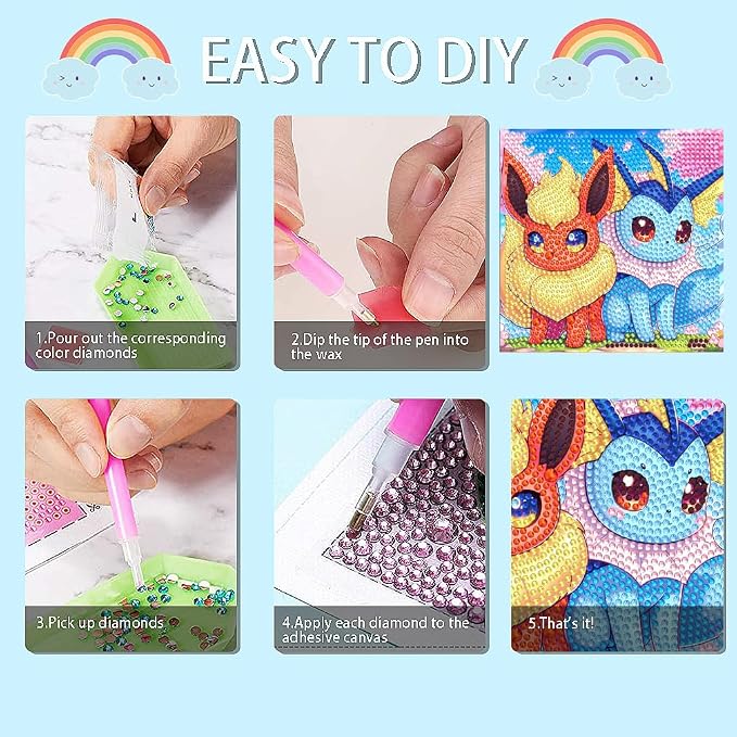 Fuinkqe Diamond Art Kits for Kids with Frame, Cartoon Diamond Painting Kits for Kids Ages 4-8-12, Easy Kid Gem Mosaic Kits with Beautiful Package for Gift Home Wall Decor (7x7 inch)