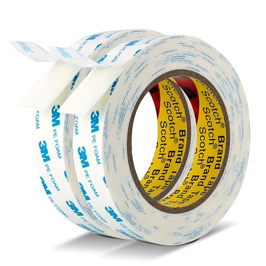 3M Double Sided Tape, 1" x 18Ft Foam Tape, 1600T, White, 2 Pack