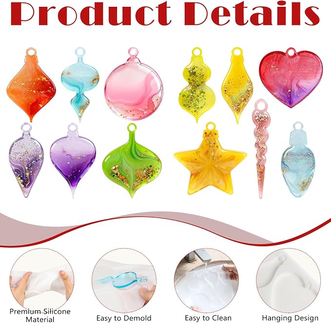 2 Pcs Christmas Pendant Silicone Molds, Christmas Epoxy Resin Molds, Xmas Ornament Resin Mold for DIY Art Craft, Jewelry Accessories, Xmas Pendant Decorations