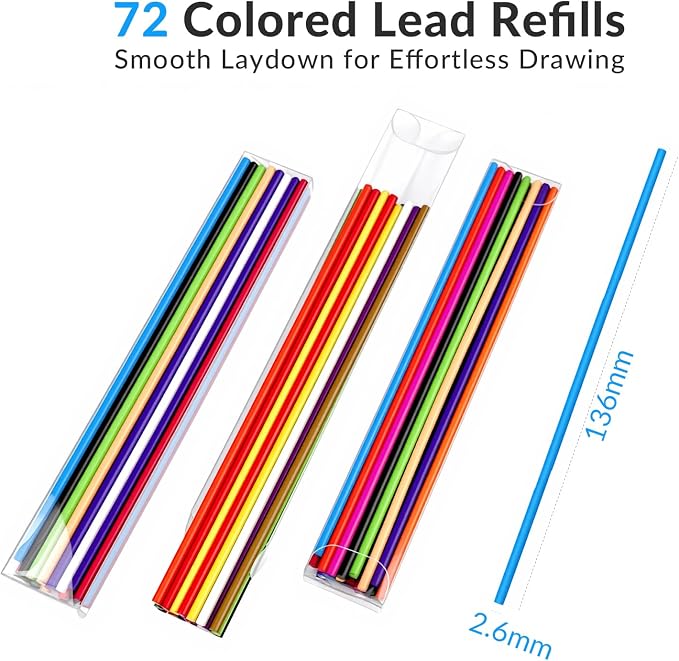 2.6MM Colored Mechanical Pencil Lead Refills, 24 Colors, 3 Pack