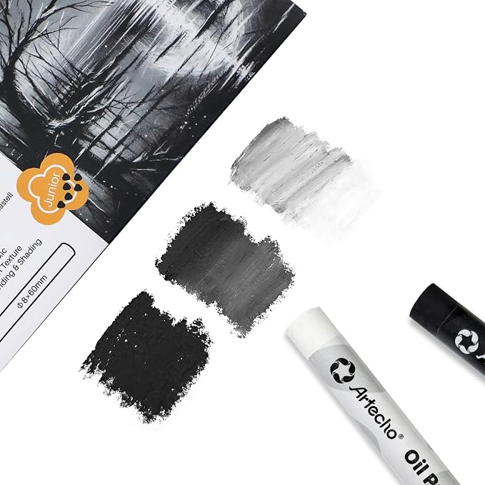 Artecho Oil Pastels Set of 12 PCS, 6 White and 6 Black (8 x 60 mm) | Soft Oil Pastels, For Art Painting, Drawing, Blending, For Artists, Beginners, Students, Teachers