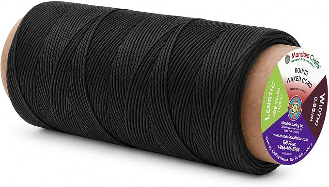 Mandala Crafts 100M 0.65mm Black Round Waxed Thread for Leather Sewing