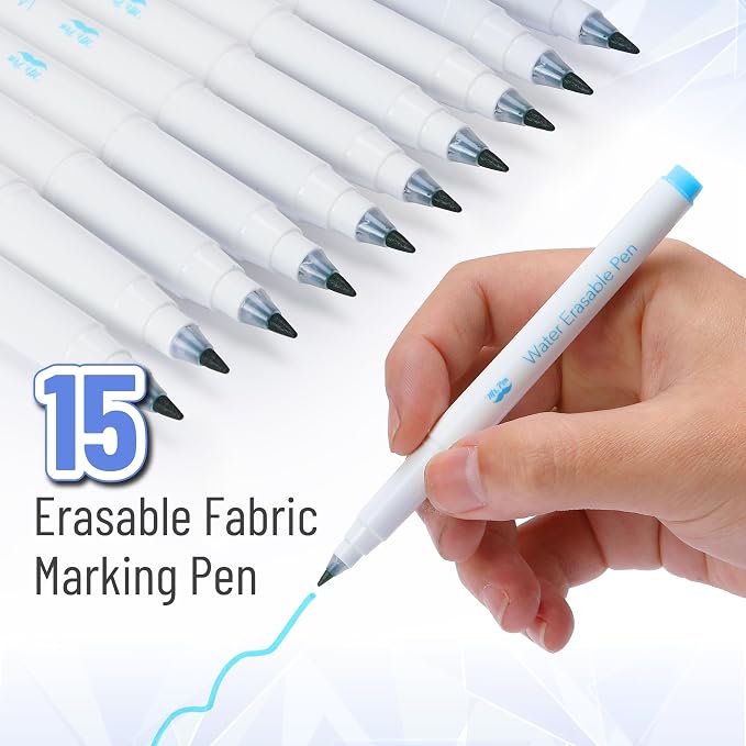 Mr. Pen- Washable Fabric Markers for Sewing, 15 Pack, Blue, Erasable | Water Soluble Embroidery Pen, Bulk Fabric Marking Pens for Sewing