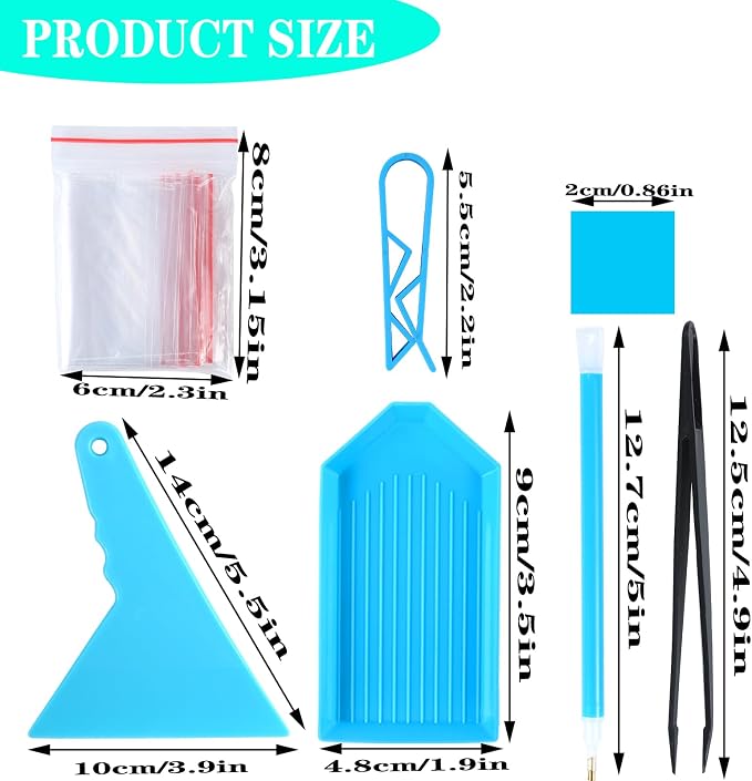 QYING 94PCS Blue 5D Diamond Art Painting Tools and Accessories Kits,with 20 Plastic Diamond Trays,20pcs Glue Clay,20 Diamond Art Painting pens,Non-Slip Clips,tweezer,and Diamond Crreection
