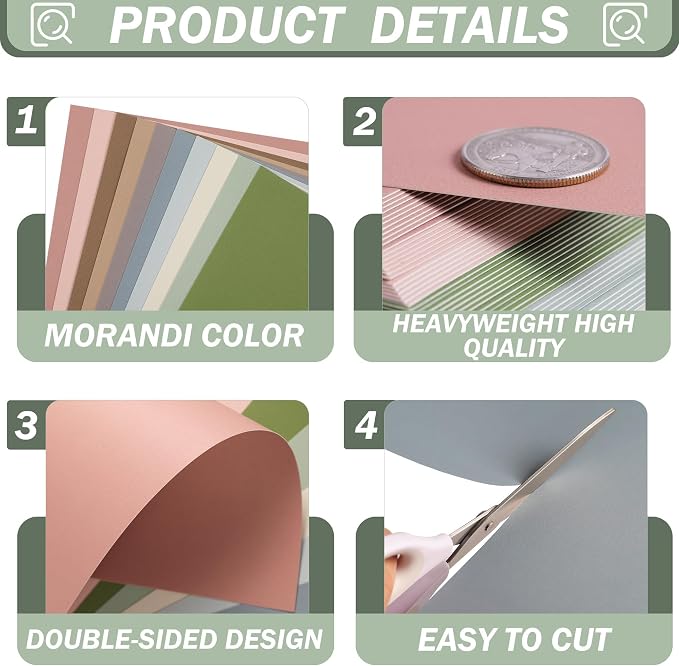 120 Sheets Morandi Mixed Colors Cardstock 92LB Construction Paper 8.5x11In