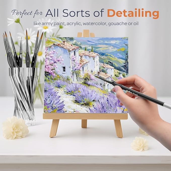 Nicpro 10 PCS Detail Paint Brushes Set, Miniature Brushes for Fine Detailing & Art Painting - Acrylic, Watercolor, Oil, Models, Paint by Numbers, Craft