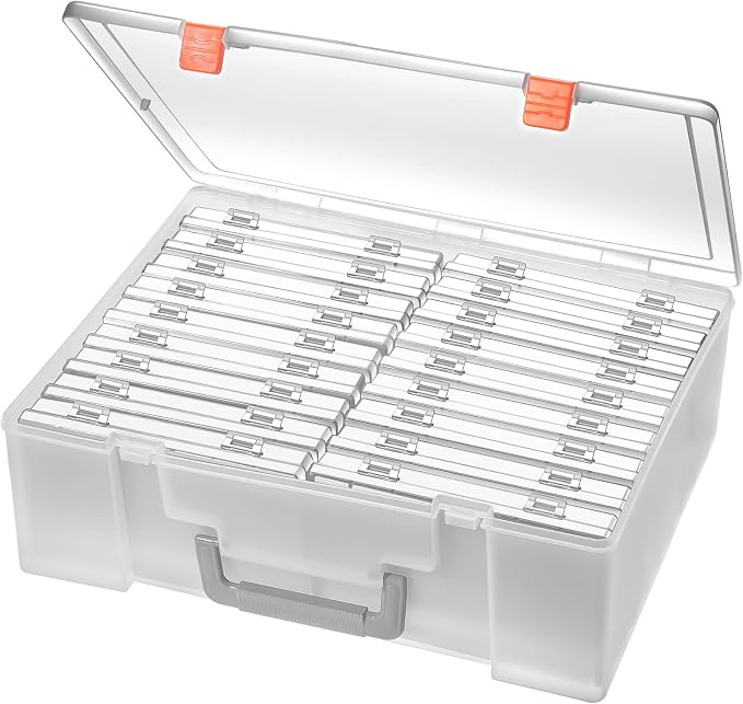 Photo Storage Box 4x6, 18 Inner Extra Large Organizer Acid-Free Photo Keeper Storage Case, Plastic Craft Storage Box for Stickers Stamps Seeds (Clear, 18 Boxes)