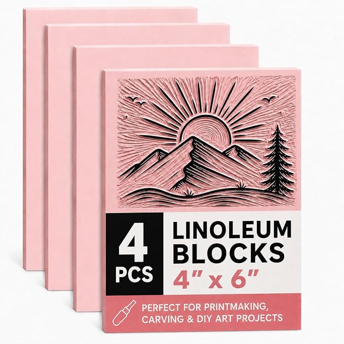 Bobblebro 4 PCS 4"x6" Soft Linoleum Blocks for Printmaking & Stamp Making