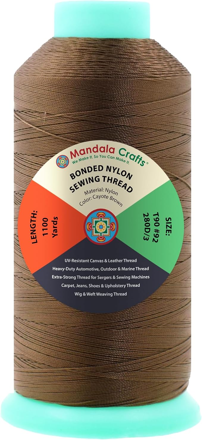 Mandala Crafts Size 92 280D T90 Coyote Brown Bonded Nylon Thread, 1100 YDs