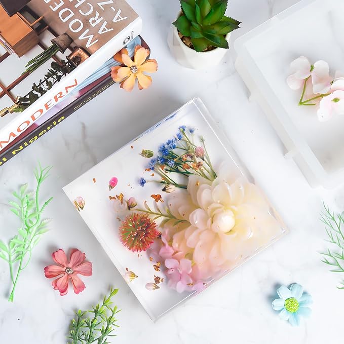YOILES Resin Molds Silicone,Epoxy Resin Casting Craft Mold for Flower Preservation Bookends DIY Art (Square) | Casting Craft Mold for Flower Preservation Bookends DIY Art (Square)