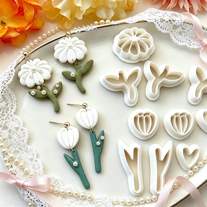 12 Pcs Floral Polymer Clay Cutters Set - Daisy & Flower Shaped Clay Cutters for Polymer Clay Jewelry Making, Fit Romantic Valentine's Day Gift for Wife, Friends & Sisters