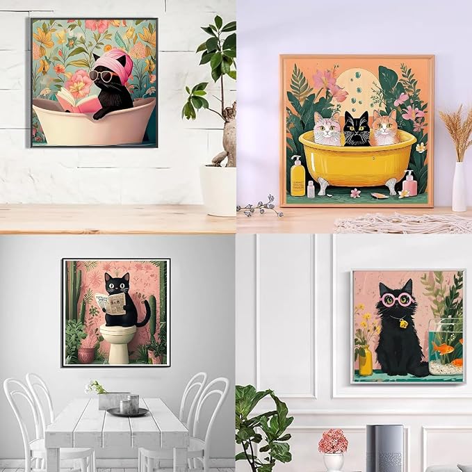 4 Pack Black Cat Diamond Art Kits for Adults Diamond Painting Kit Beginner