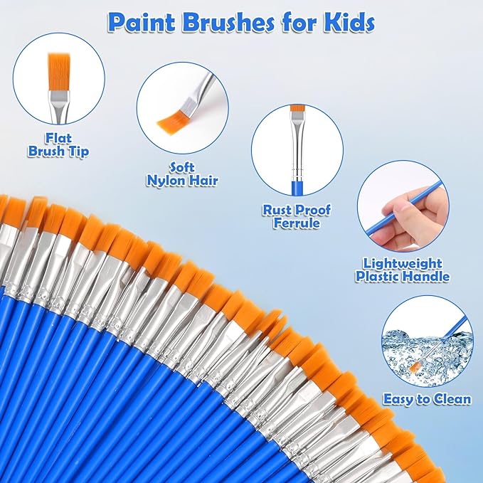Evatage 126 Pcs Mini Paint Brushes Bulk, Small Flat Tip Paint Brushes | Tiny Disposable Paint Brushes Set for Acrylic, Watercolor, Oil, Crafts, Art Classroom, Canvas, Touch Up, Model, Face Painting