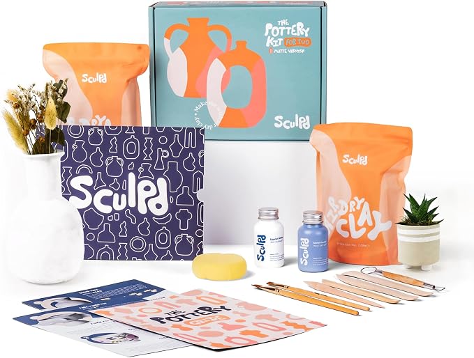 Sculpd - The Original Pottery Kit for Adults - Air Dry Clay for Adults, Tools, Varnish, Paints, Brushes, Couples Date Night Arts & Crafts Set, Gloss Varnish | The original couples date night arts & crafts set. Includes paints, brushes and gloss varnish...