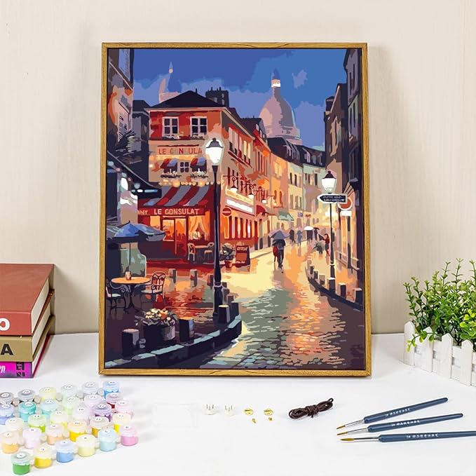 QUITEDEW Paint by Number Kits for Adults,City Paint by Number Adult,Street Scenery Painting by Numbers,Night View Oil Painting Suitable for Home Wall Decoration 16x20 Inch
