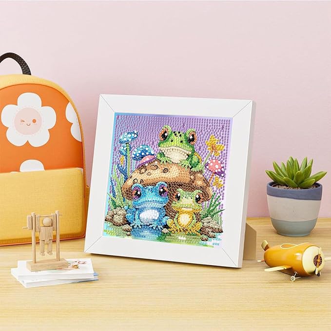 ajepon Frog Diamond Art Kits for Kids with Frame, Animal Diamond Art for Kids Ages 8-12, Frogs Diamond Painting Kits for Kid with Beautiful Package for Gift Home Wall Decor (7x7inch)
