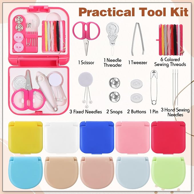 Daifunli 10 Pcs Mini Travel Sewing Kit in Bulk Portable Emergency Sewing Repair Kit with Threads Scissors Needles for Beginner Traveler Hotel Charity