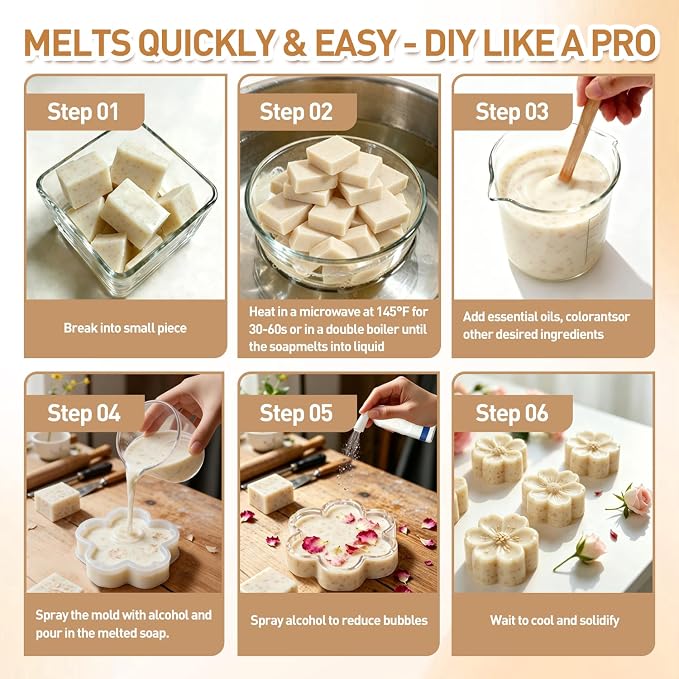 Melt and Pour Soap Base, Pre-Cut DIY Soap Bars, 1LB Oatmeal Milk