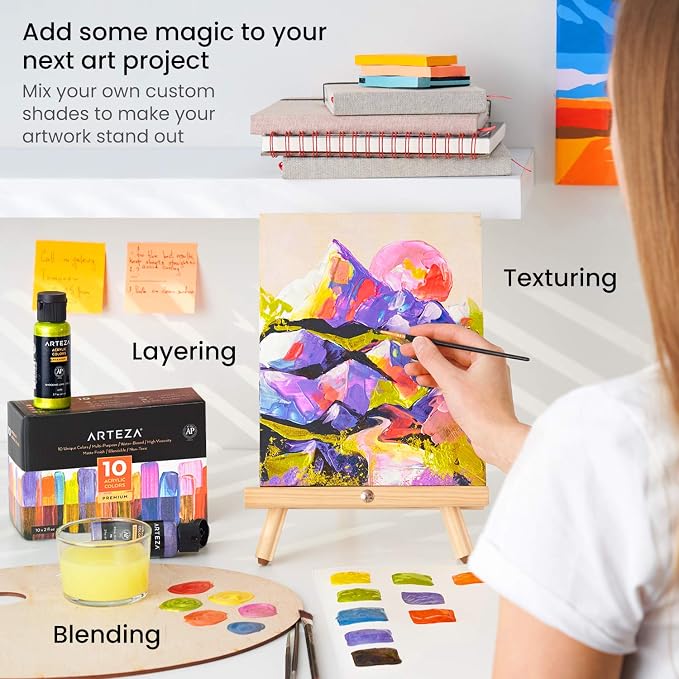 ARTEZA Iridescent Acrylic Paint Set, 10 Galaxy Colors, 60 ml/ 2 fl oz Tubes
