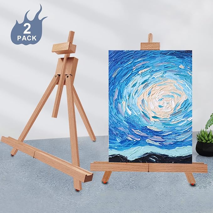 Painting Easel, A-Frame Wooden Tabletop Easel Display Stand (2 Pack) | Adjustable, Holding Canvas Up to 22" High, Foldable, Portable Multiple Use Photo and Sign Holder, Gift for Artist Beginner