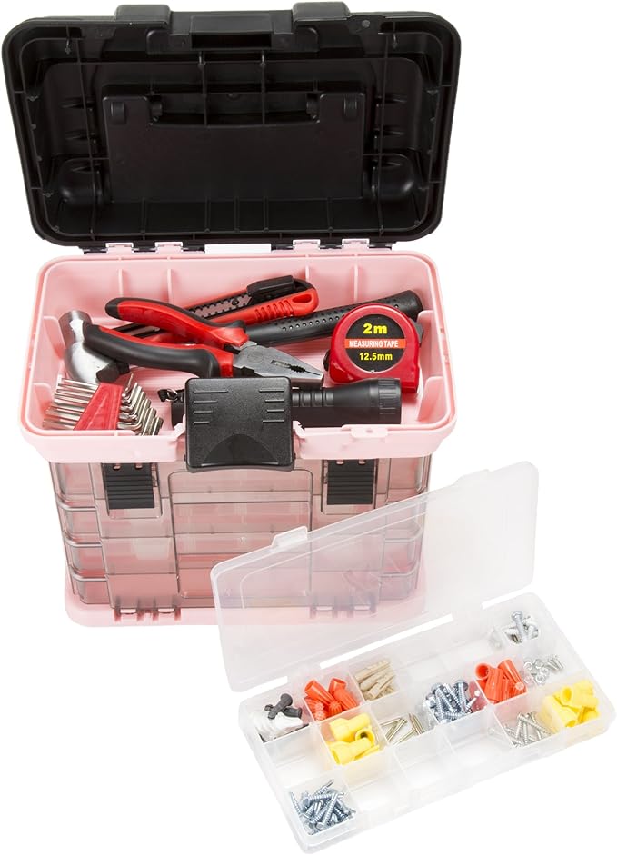 Stalwart Portable Tool Box for Women or Men, Pink, 10 x 7 x 10.5in