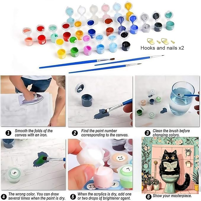 BYGFHLYW Funny Black Cat Paint by Numbers Kit for Adults Beginners | Easy Adult Paint by Number Kits On Canvas, DIY Acrylic Oil Painting Kits for Home Wall Decor 16x16Inch