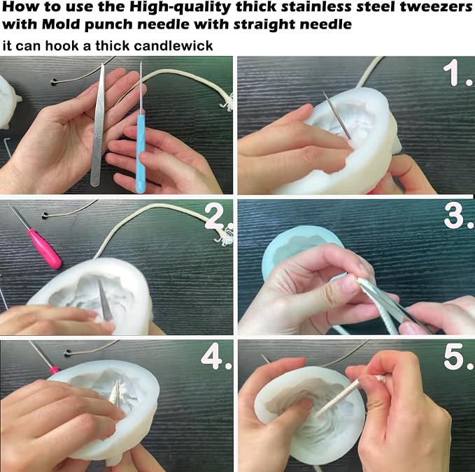 TYMKLMZG 17PCS Big Hole Long Needle for Silicone Taper molds,Hook Punch Needle, Candle Tool Inserting Wick,Awl for Candle Making,Long Needle to Poke Hole in Silicone Mold