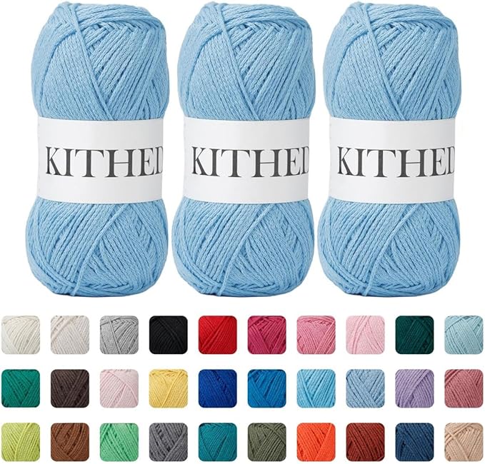 Cotton Yarn，10.5oz，526yard，3 Pack ，Soft Yarn for Crocheting and Knitting (27 Sky Blue)