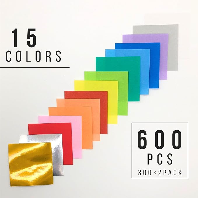 Mini Origami Paper, 2 x 2 Inch Square, 15 Color, 300 Sheets, 2 Pack