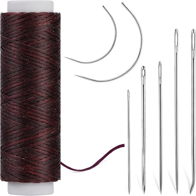 Ftyiwu Waxed Thread Upholstery Needle and Thread 32 Yards Leather Sewing
