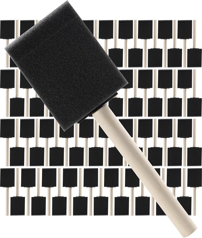 Bates- Foam Paint Brushes, 2 Inch, 75 Pack, Black Foam Brushes for Painting with Lightweight Wooden Handles