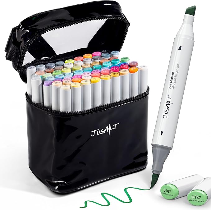 JusArt 72 Colors Alcohol Markers, Dual Tip Brush and Chisel