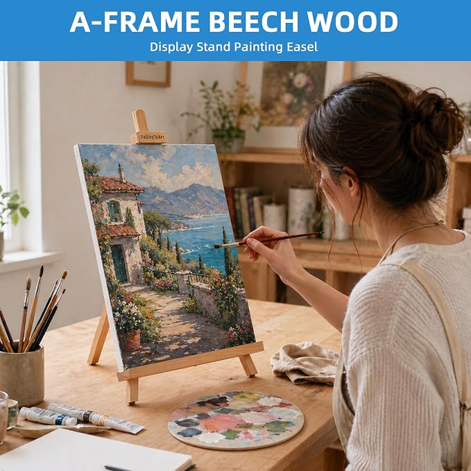 4 Pack Beechwood 25’’ Tabletop Easel Display Stand Set for Painting | Holding Canvas Up to 22 1/2 Inches High, Artist A-Frame Tripod with Rubber Feet, Portable Photo and Sign Holder